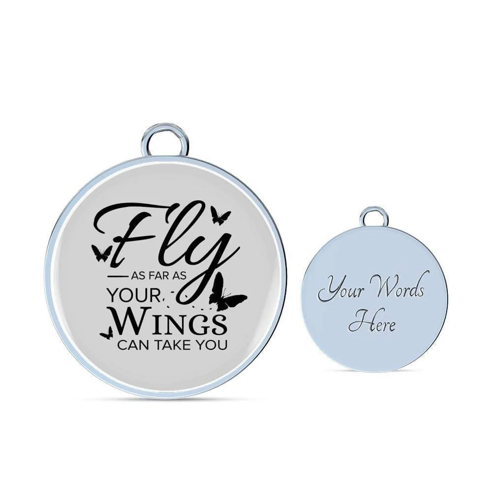 Fly As Far As Your Wings Can Take You Personalized Engraved Silver Circle Bangle